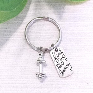 Weight Loss Keychain, Muscle Building Key Chain, Dumbbell Key Ring, Barbell Keychains, Find Joy in the Journey Keyring, Bodybuilding Gifts