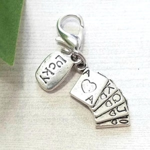 Deck of Cards Keychain Clasp, Lucky Charm Key Chain Clip, Card Playing Zipper Pull, Gambling Gifts, Silver Tone Casino Gambler Jewelry
