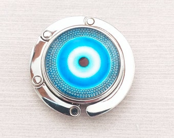 Evil Eye Purse Hook in Bright Blue, Foldable Handbag Hanger for Table Tops, Positive Energy to Ward off Evil Negative Vibes Bag Accessories