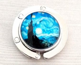 Vincent Van Gogh Purse Hook, Starry Night Painting Art Image Handbag Accessories, Famous Painter Table Bag Hanger in Blue and Yellow, Gifts