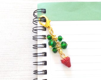 Strawberry Planner Clip, Glazed Fruit Strawberries Enamel Charm Diet Calendar Clasp, Meal and Weight Management Journal Tracker Page Marker