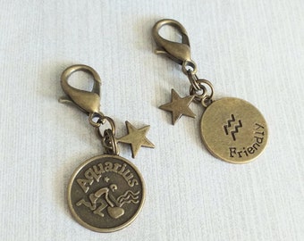 Horoscope Charm Clip with Star, Astrology Keychain Clasp, Zodiac Sign Planner Accessories, Birthday Month Zipper Pull or Car Keys Accessory