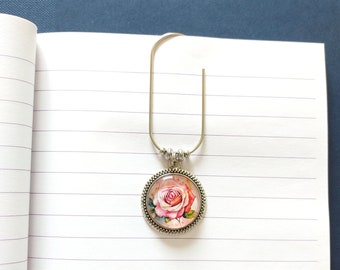 Rose Wide Paper Clip, Red Pink Roses Large Paperclip Bookmark for Books and Planners, Flower Plant Gardening Silver Tone Accessories, Gifts