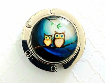 Owls Purse Hook, Mother and Baby on Tree Branch Handbag Hanger, Night Bird Bag Holder, Graduation Gifts, Symbol of Wisdom and Intelligence