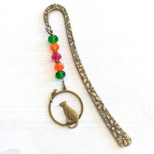 Cat and Mouse Bookmark, Cute Cat Charm Metal Book Hook, Funny Kitty Crystal Glass Beaded Book Mark, Beaded Cat Jewelry, Pet Kitten Gifts