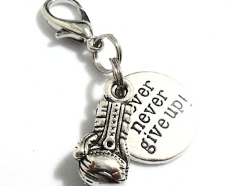 Boxing Zipper Charm, Boxing Glove Charm Keyring Clasp, Boxing Gifts, Boxing Charm Zipper Pull, Boxing Keychain Clasp, Never Give Up Charm