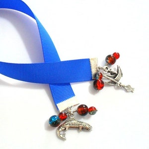 Fischer Band Lesezeichen, Perlen Fischer Buch Schmuck, Fischer auf Boot mit Angelrute und Fisch Charms, Perlen Schreibwaren Geschenke für Männer