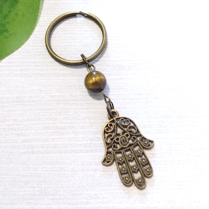 Hamsa Hand Keychain, Protection Tiger Eye Gemstone Car Accessories, Bohemian Purse Accessory, Spiritual Yoga Beaded Key Chain, Hipster Boho