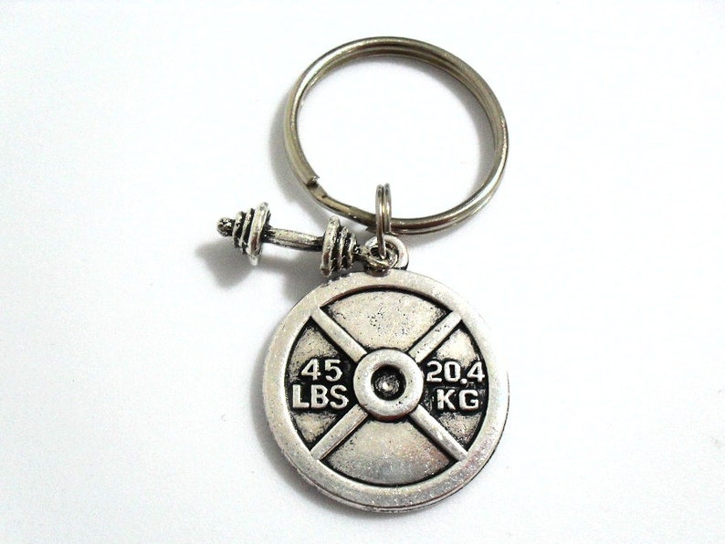 Weight Lifting Keychain Barbell Keychain Weight Plate Etsy
