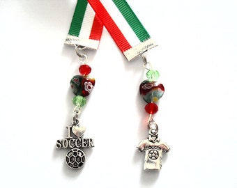 Italian Soccer Ribbon Bookmark, Italy Football Book Mark with Italian Flag Colors in Green White and Red, Italian Soccer Gifts Book Jewelry