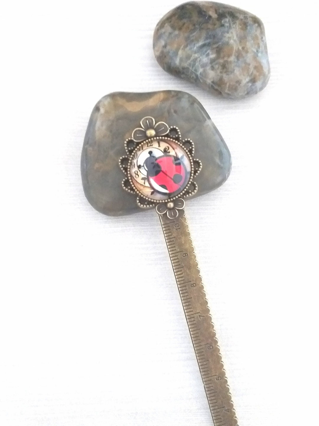 Lady Bug Cameo Bookmark Ruler, Cute Colorful Red Garden Insects Glass ...