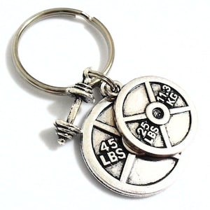 Weight Lifting Keychain, Barbell Key Chain, Weight Plate Charm Keyring ...