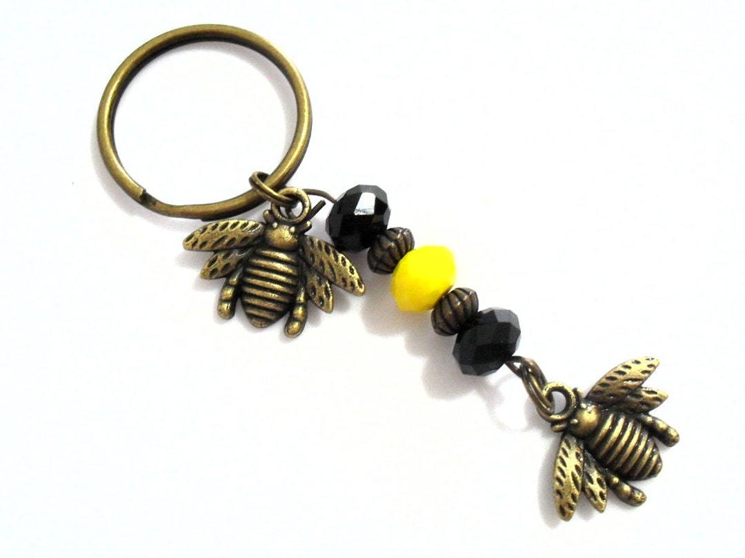 Bee Keychain, Honey Bee Keychain With Yellow and Black Crystal Beads