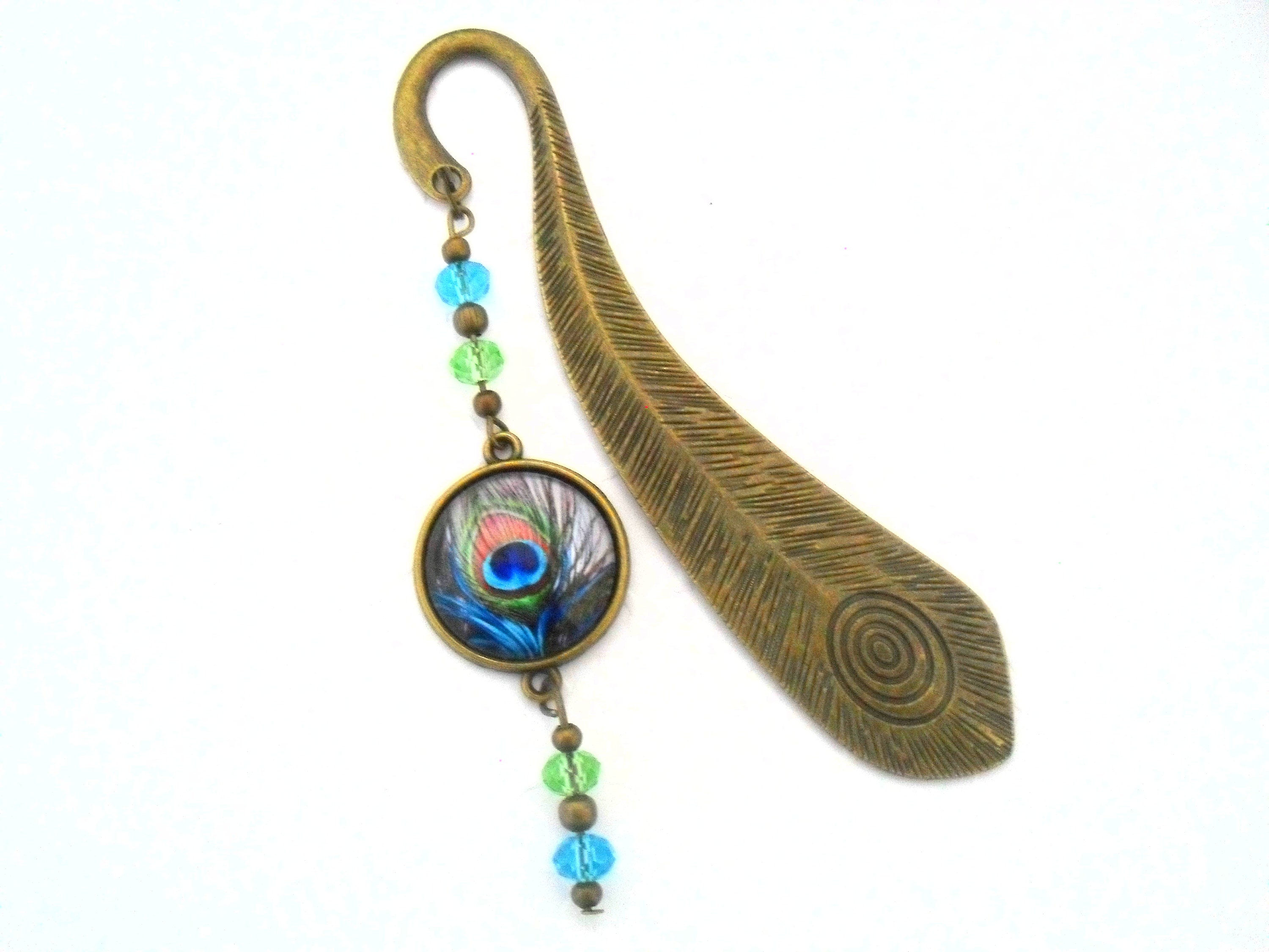 Download Peacock Feather Bookmark Aqua Blue And Light Green Crystal Etsy