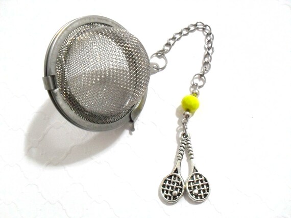 Tennis Tea Infuser, Tennis Racket Charms With Yellow Crystal Bead  Symbolizing Tennis Balls, Mesh Tea Strainer Hot Drink Accessories 