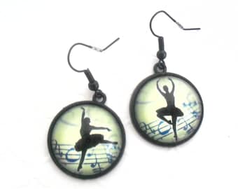 Ballet Earrings with Music Scripture, Dancing Ballerina Earrings in Black, Dance Jewelry with Music Notes, Ballet Accessories and Gifts