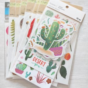 Paquete de pegatinas, pegatinas de planificador de flores y cactus de Destash, conjuntos de pegatinas de álbumes de recortes Love Kiss y Foil Llama, suministros para manualidades de álbumes de recortes