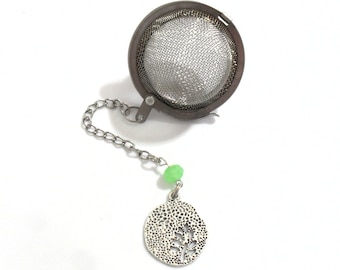 Tree Tea Infuser, Silver Tone Tree Charm Loose Leaf Tea Strainer, Green Crystal Bead Mesh Ball Steeper, Tree Hugger Gifts, Environmental
