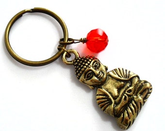 Buddha Pendant Keychain, Spiritual Bohemian Charm with Red Crystal Bead Key Chain, Mindfulness Meditation Buddhism Accessories, Gifts