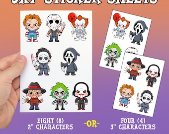 Kawaii Horror Villain Sticker Sheet – Waterproof Halloween Decals