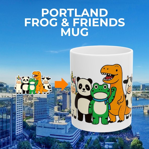 Portland Frog & Friends Protest Mug, Animal Activist Gift