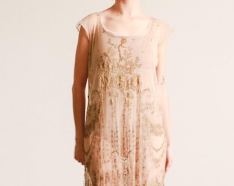 1920s Sheer Layered Bullion Lace Net Dress