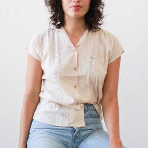 vintage 1970s deadstock indian cotton embroidered button up blouse