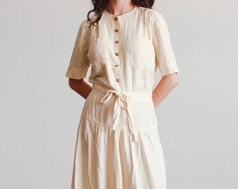 1940s Cream Rayon Button Down Dress