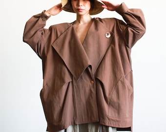 Vintage 1980s Issey Miyake Brown Twill Cocoon Jacket