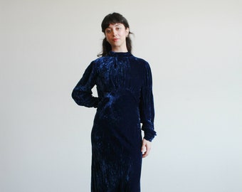 1930s Sapphire Blue Silk Velvet Gown