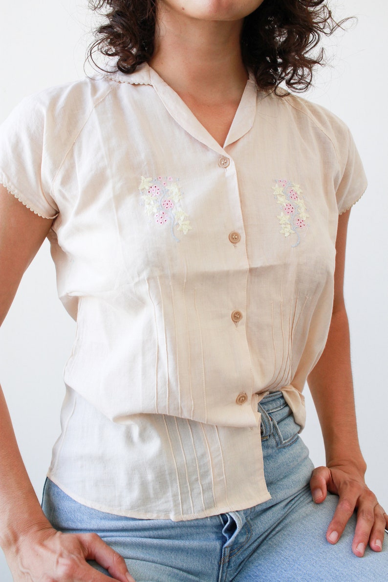 vintage 1970s deadstock indian cotton embroidered button up blouse image 6