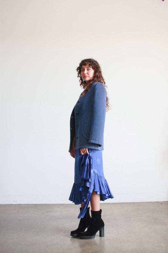 1960s Blue Wool Collarless Jacket - image 3