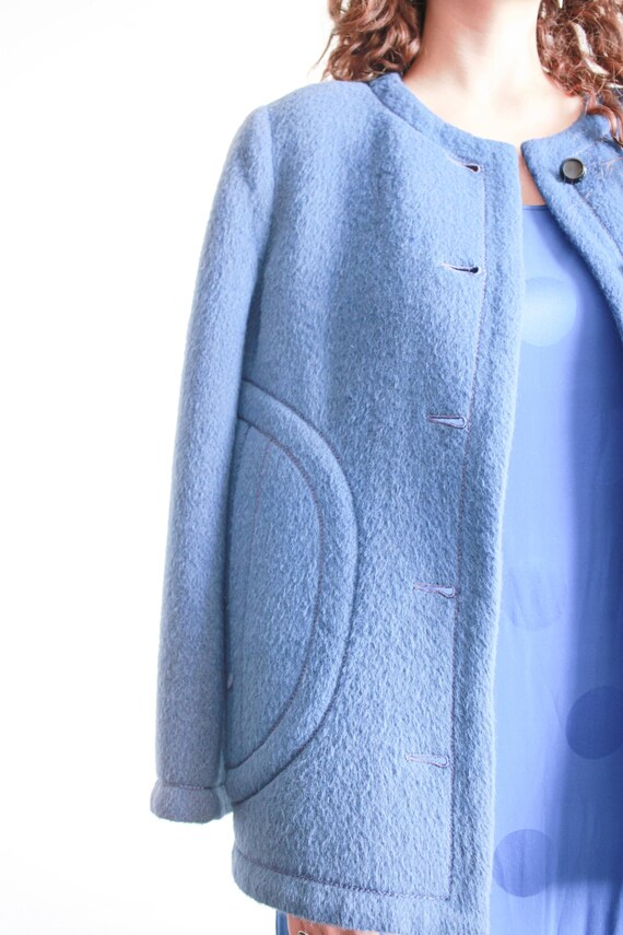 1960s Blue Wool Collarless Jacket - image 7