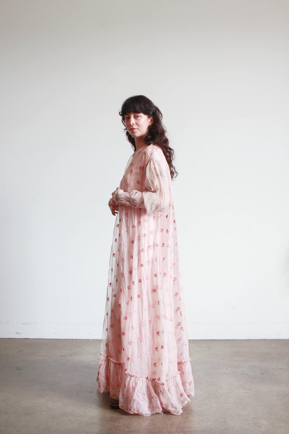 1930s Pink Silk Organza Flower Duster - image 4