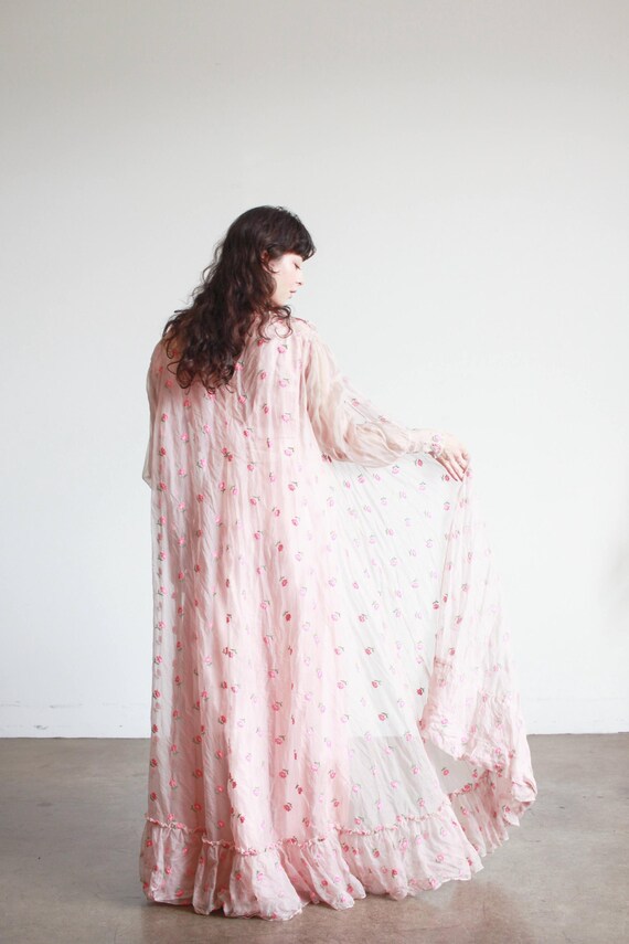 1930s Pink Silk Organza Flower Duster - image 3