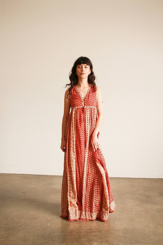 1970s Red Block Print Indian Cotton Maxi Dress - Etsy 1970s Red Block Print Indian Cotton Maxi Dress - Etsy
