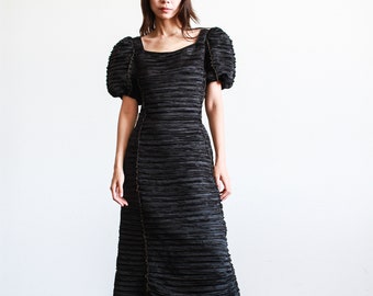 1980s Mary McFadden Black Pleated Silk Dress