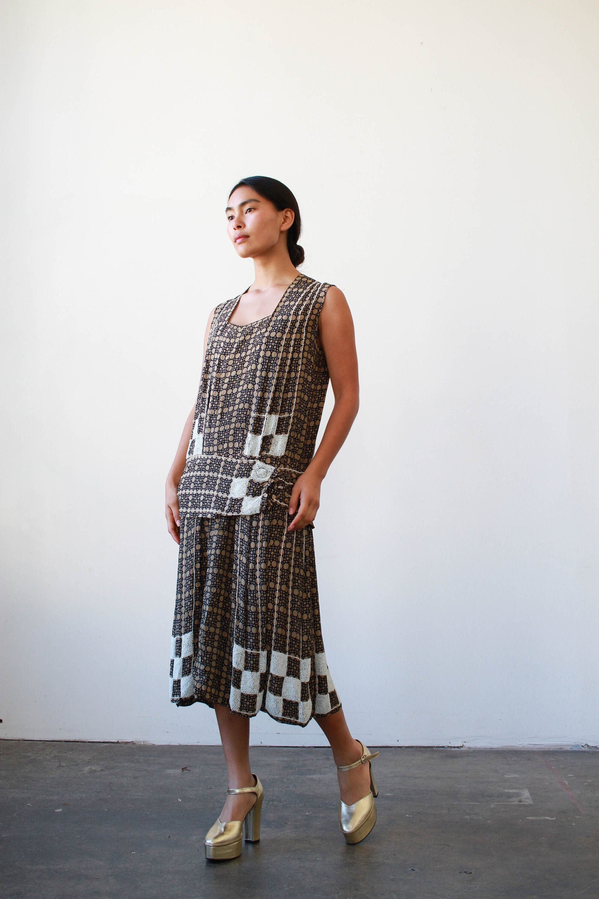 Vintage 1920s Checkered Beaded Silk Flapper Dress - Etsy