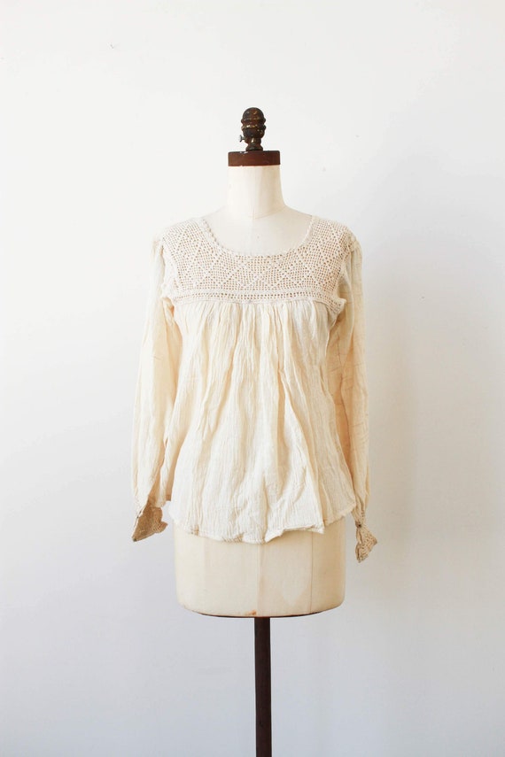 vintage 1970s deadstock indian gauzy long sleeve … - image 1