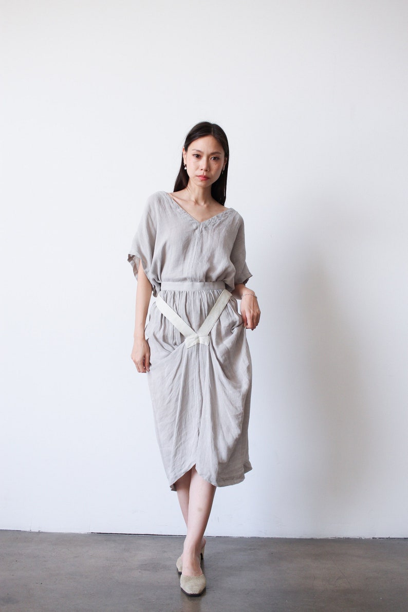 vintage 1980s issey miyake grey woven knit linen skirt set image 1