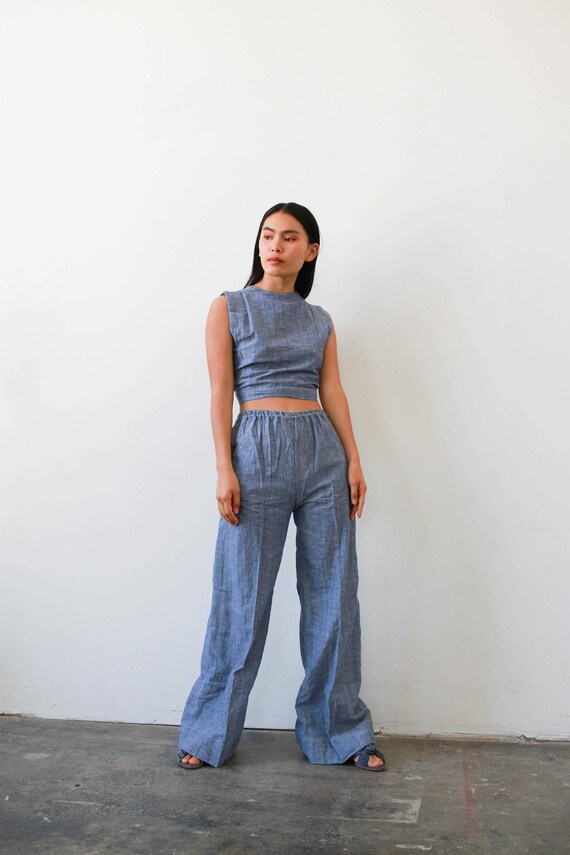 vintage 1970s deadstock indian chambray pant set