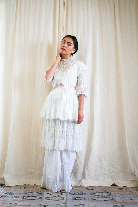 antique edwardian cotton voile white tiered weddin