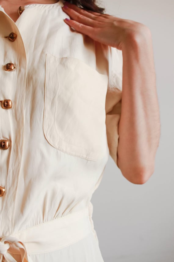 button down cream dress Cream Sleeveless Shirt Dress with Button-Down Detail