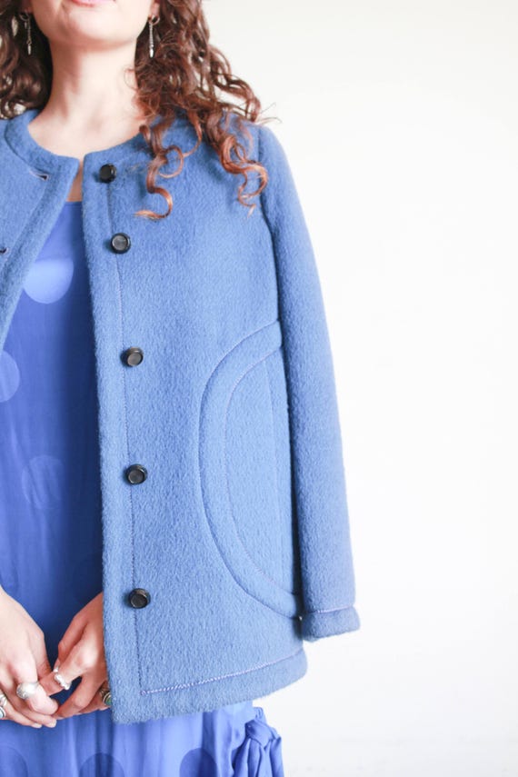 1960s Blue Wool Collarless Jacket - image 8
