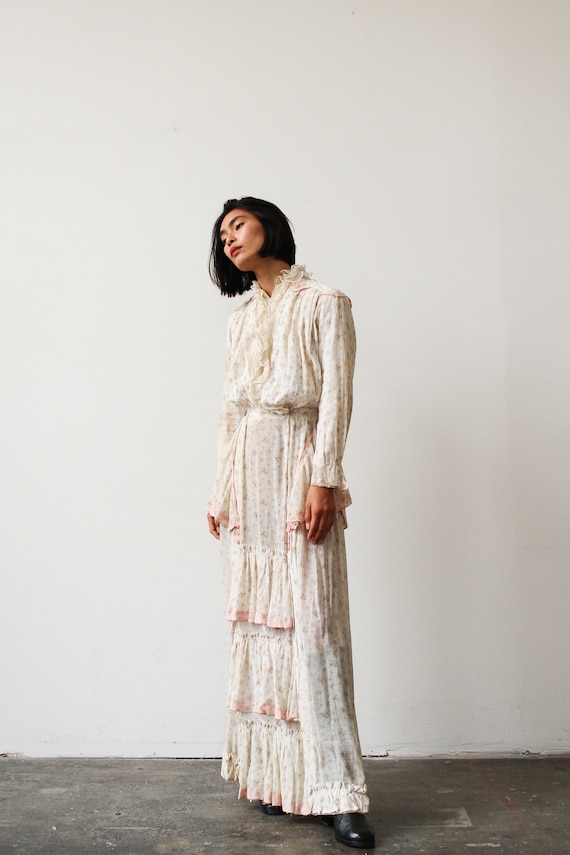 antique edwardian ecru floral print dress