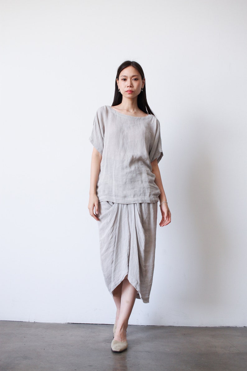 vintage 1980s issey miyake grey woven knit linen skirt set image 3