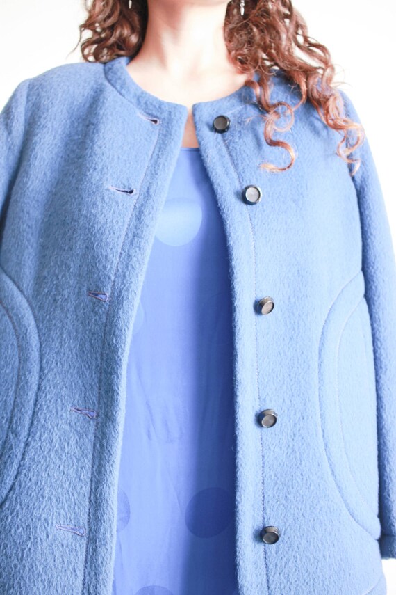 1960s Blue Wool Collarless Jacket - image 6