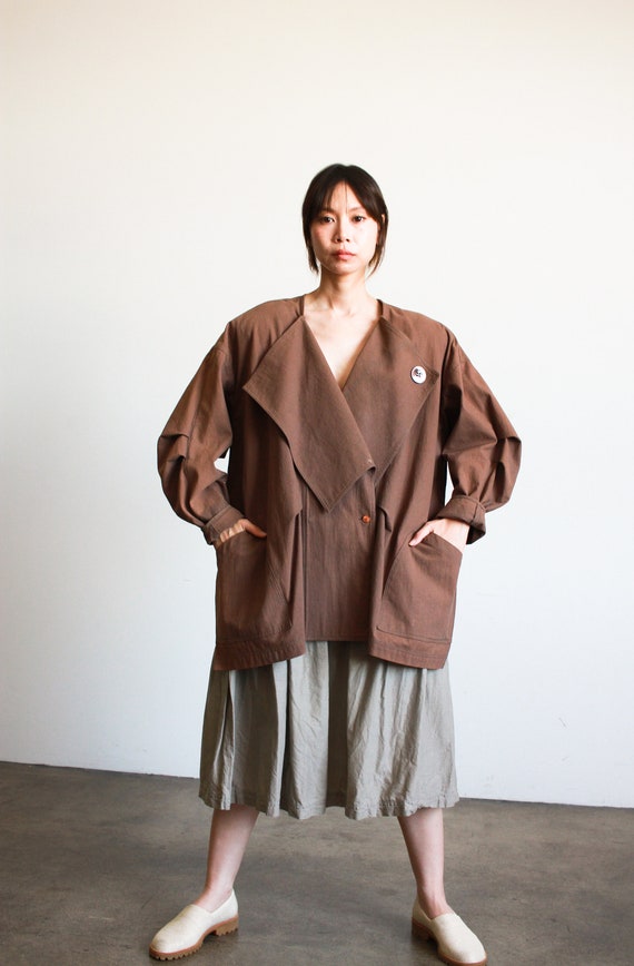 Vintage 1980s Issey Miyake Brown Twill Cocoon Jac… - image 8