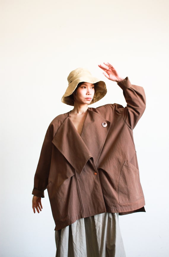 Vintage 1980s Issey Miyake Brown Twill Cocoon Jac… - image 3