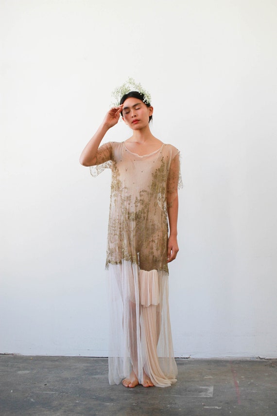 antique 1920s mesh lace embroidered sheer dress